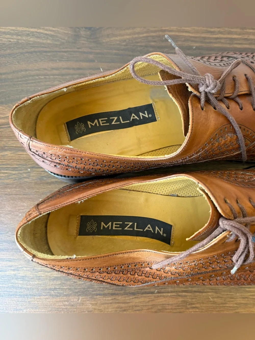 Mezlan Brown Woven Leather Cap-Toe Derby Shoes Wide